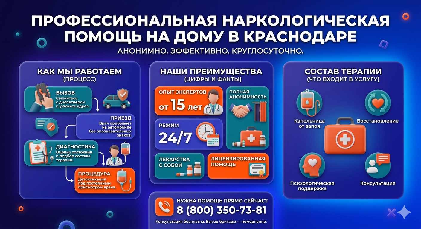 Инфографика о принципах лечения алкоголизма на дому в Зернограде: этапы вызова нарколога, преимущества анонимной детоксикации и состав медицинской помощи.
